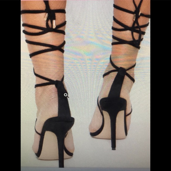 PLT suede/clear strap pointed lace-up stilettos - Picture 2 of 16